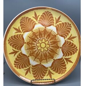 Vtg Royal Ironstone platter 11.5 inch mid century mustard yellow, rust-colored